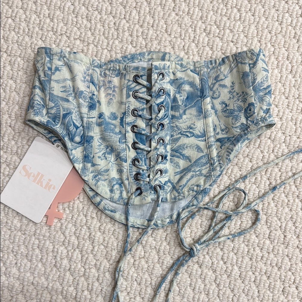 Selkie Toile Print Lace-Up Corset Cotton